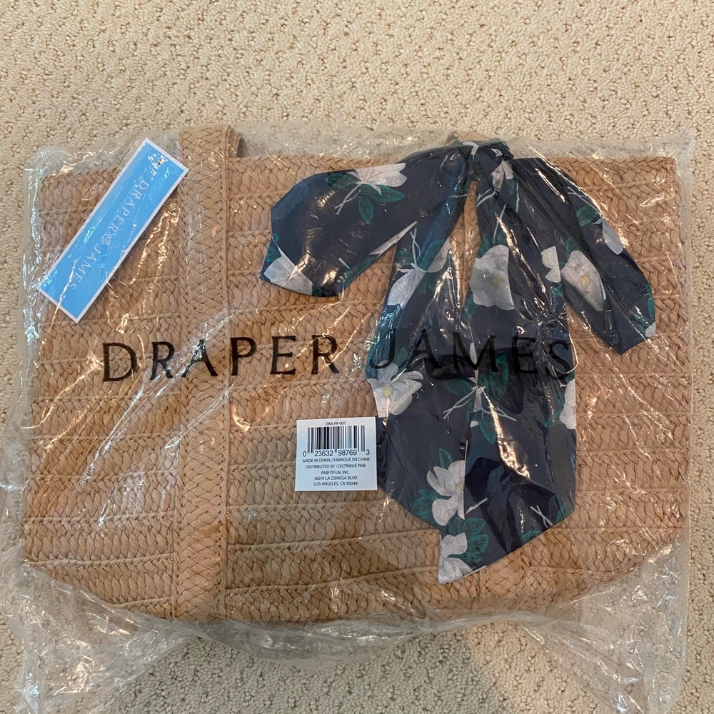 straw purse w/ floral scarf - Picture 2 of 3